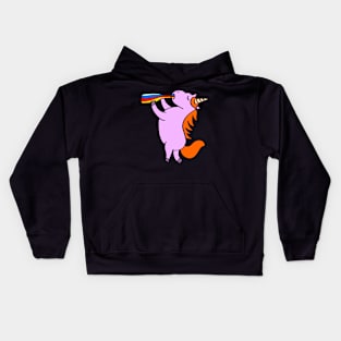 Pink unicorn drinking from the bottle Kids Hoodie